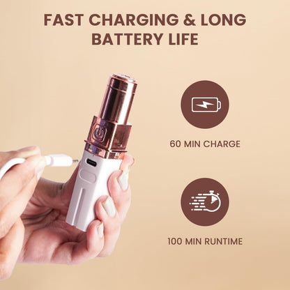 Electric Facial Hair Remover for Women, Quick 60-Minute Charge, 100-Minute Runtime, Stainless Steel Blade, Painless Hair Removal for Upper Lip, Chin, Eyebrows & Cheeks, Compact & Portable