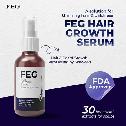 FEGPLUS Hair & Beard Growth Serum 50ml - 22% Seaweed Extract For Hair Loss Control & Hair Growth In Men & Women, Boost Thicker Beard & Hair,...