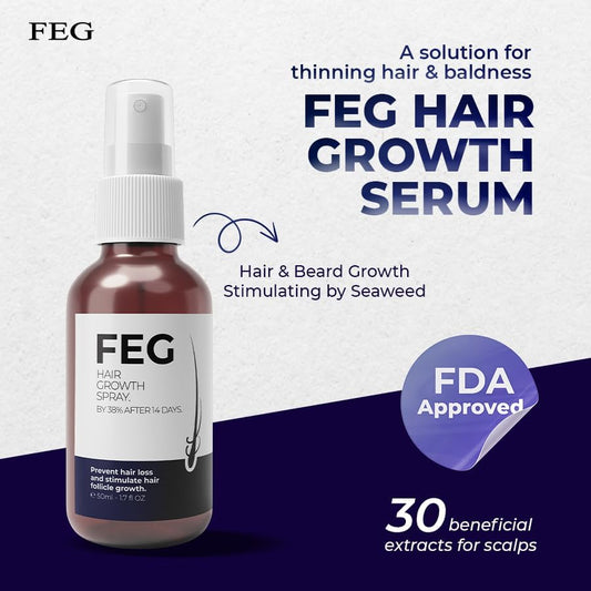 FEGPLUS Hair & Beard Growth Serum 50ml - 22% Seaweed Extract For Hair Loss Control & Hair Growth In Men & Women, Boost Thicker Beard & Hair,...