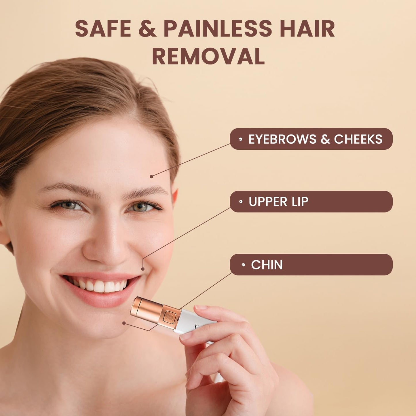 Electric Facial Hair Remover for Women, Quick 60-Minute Charge, 100-Minute Runtime, Stainless Steel Blade, Painless Hair Removal for Upper Lip, Chin, Eyebrows & Cheeks, Compact & Portable