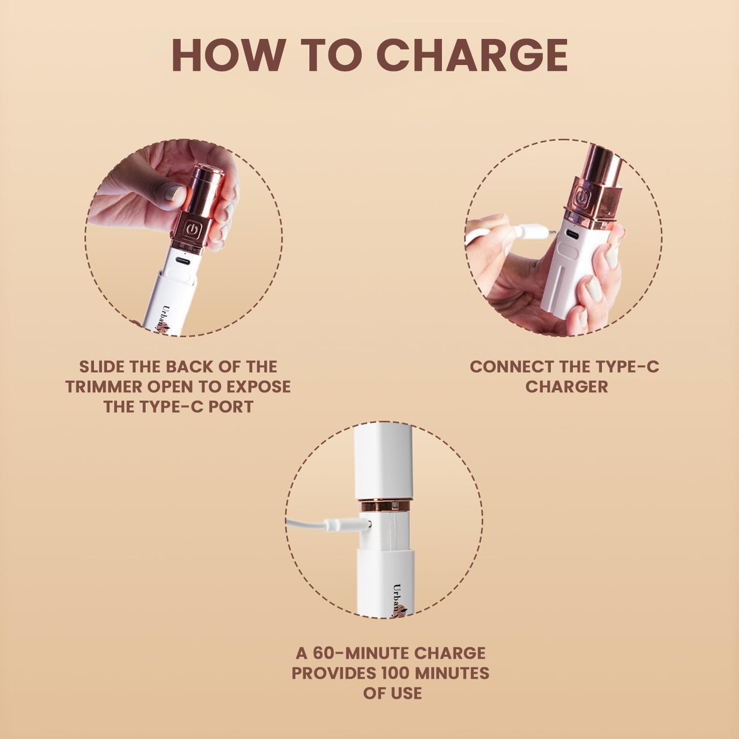 Electric Facial Hair Remover for Women, Quick 60-Minute Charge, 100-Minute Runtime, Stainless Steel Blade, Painless Hair Removal for Upper Lip, Chin, Eyebrows & Cheeks, Compact & Portable