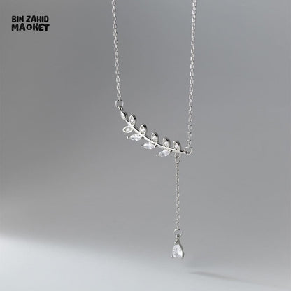STERLING SILVER LEAVES ZIRCON PENDANT NECKLACE FOR WOMEN FASHION JEWELRY GIFT