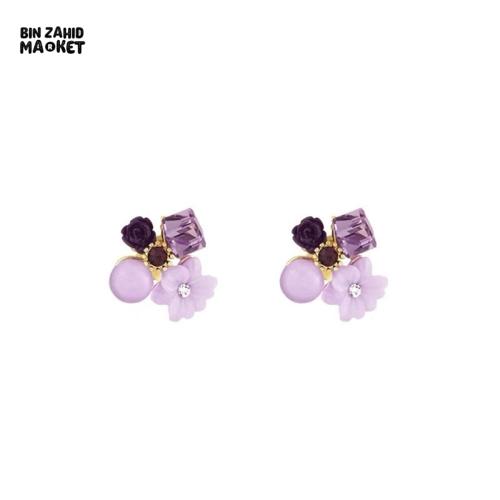 CRYSTAL FLOWER STUD EARRINGS KOREAN STYLE  ELEGANT WOMEN'S JEWELRY