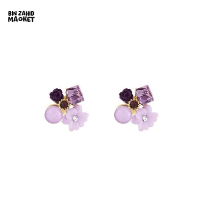 CRYSTAL FLOWER STUD EARRINGS KOREAN STYLE  ELEGANT WOMEN'S JEWELRY