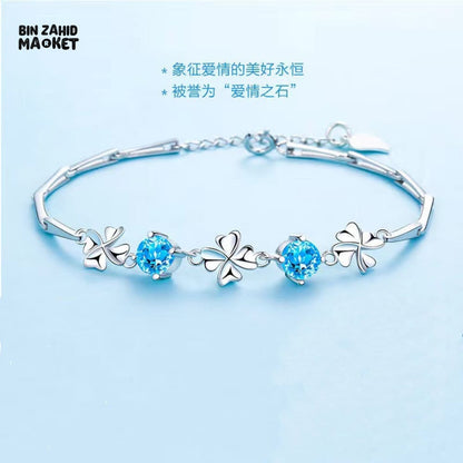 STERLING SILVER ZIRCONIA GOOD LUCK CHARMS BRACELET